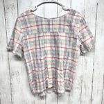 Susina Top Women Size Small Multicolor Plaid Short Sleeve Blouse Raw Hem Casual Photo 7