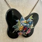Vintage hand painted butterfly bird pendant necklace Photo 2