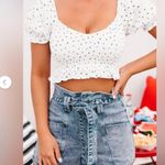 Le lis High Praise Smocked Short Sleeve Crop Top White with Navy Stars Size S Photo 0