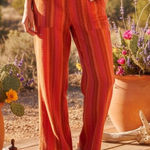 Toad & Co Maj Hemp Wide Leg Pants in Rockrose Striped Print Size Large Pink Photo 0