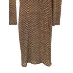 ZARA  Shimmery Fitted Knit Long Sleeve Lined Midi Dress Mock Neck Stretch S Brown Photo 3