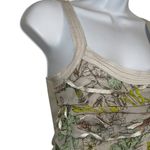 EXPRESS Dove Gray Mesh Ruffled Tiered Ribbon Trim Tank Top EUC Size XS Photo 2