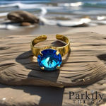 Handcrafted sparkly ring made with blue Swarovski crystal adjustable fit Gold Photo 1