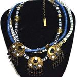 Steve Madden Vintage Boho Statement layered Blue Rhinestone Gold Tone Necklace Photo 1
