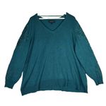 Lane Bryant  Sweater Womens Plus 22/24 Emerald Green Embroidered V Neck Photo 0
