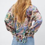 ZARA  PAISLEY PRINT BOHO POET SOEEVE SEMI SHEER LONG SLEEVE BUTTON DOWN SHIRT XL Photo 2