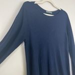 LOLA Navy Blue Ribbed Knit Long Sleeve Longline Tunic w/ Slight Boatneck Sweater Size M Photo 3