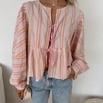 Free People Top Brunch Babe Blouse Pink/Yellow Combo Small Photo 3