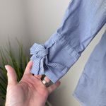 ECI Bow Cuff Railroad Stripe Shirt Dress Button Front Long Sleeves Navy Size 4 Photo 6