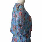 Loft Short Ruffle Sleeve Tie Waist Dress Blue Pink Floral Women’s Size Large Photo 6