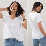 Chico's Chico’s 100% Linen Blue Stretch Henley Short Sleeves Tee, Sz Large Photo 10