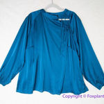 Eloquii New!  women's tie‎ neck long sleeve satin top blouse royal blue, size 20 Photo 0