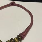 Vintage Handmade Maroon Statement Costume Jewelry Necklace Brass Pendant Photo 3