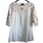 Taaga Top Women L White Red Crew Neck 3/4 Sleeve Artsy Print Lightweight Size L Photo 0