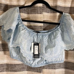 Sim & Sam Sim &‎ Sam Blue Chambray Crop Top Size XL Photo 0