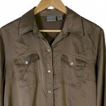 Chico's  Button Down Shirt Womens M Brown Silk Collared Stretch Modest Old Money Photo 2