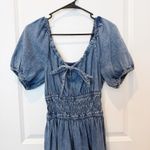 Gap  Womens Milkmaid Smocked Denim Dress Size Medium Coquette Front Tie Classic Photo 1