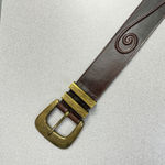 Jennifer Graham Leather Belt Womens Medium Brown Brass Buckle Embossed Boho 1.75 Photo 1