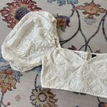 SheIn White Puff Sleeve Cropped Embroidered Crop Top Blouse Large Photo 1