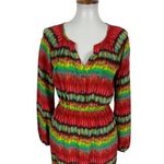 Charlie Jade  Multicolor Silk Mini Dress Long Sleeve Boho Festival V Neck Small Photo 1