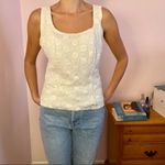 Vintage White Floral Lace Tank Top Square Neckline Size L Photo 2