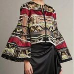 Alexis Women's Gem Embroidered Tulle Top Blouse Bell Sleeves Olive Maroon Small Photo 0