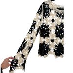 CLOTH by DESIGN Crochet Flower Long Sleeve Open Knit Sweater Top Sz XL Festival Black Photo 9