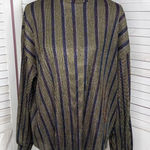 ZARA  Metallic Striped Crinkle Mock Neck Blouse Gold Multi Small Photo 0
