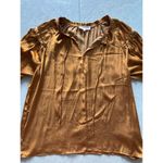Philosophy Shirt Womens Large Gold Satin Boho Career Quiet Luxury Preppy Peasant Photo 2