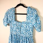 Free People White And Blue Dainty Floral Bohemian Puff Sleeve Maxi Dress Photo 4