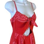 Free People Linen Bohemian Wide Leg Cut Out Jumpsuit in Red Bandana Size 2 Photo 5