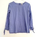 J.Crew Factory Bow Sleeve Peekaboo Blouse Blue Cutout 3/4 Sleeve ? 100% Cotton Photo 1