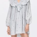 ZARA Light Blue Daisy Floral Embroidered Ruffle Photo 0