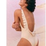 Aerie Ruffle Back One Piece Swimsuit Medium Women’s Pink Gray Striped 9798 Photo 5