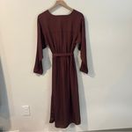 Massimo Dutti Brown Satin Faux Wrap Dolman Sleeve Side Slits Midi Dress Size M Photo 5