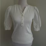 Elie Tahari  White Puff Sleeve V Neck Button Down Pima Cotton Shirt Top Women’s S Photo 1