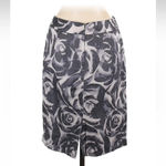 Banana Republic  Linen Grey Black Rose Floral Goth Watercolor Pencil Skirt Size 6 Photo 1