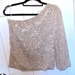 Pink Lily Right Away Sequin One Shoulder Long Sleeve Top Photo 2