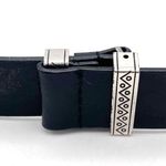 Chico's Chico’s Black Genuine Leather Belt SM Silver Round Medallion Buckle Boho Tribal Photo 8