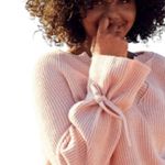 Aerie Blush Pink Ribbed V Neck Bow Tie Bell Sleeve Oversized Sweater size Small Photo 1