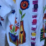 Vintage 90s Colorful Funky Floral Square Button Cardigan size Large White Photo 3