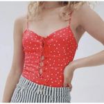 ZARA ‎ Red Bodysuit Star Print Lace Up Spaghetti Strap XS Photo 0