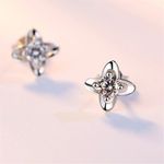 Boutique NEW 925 Sterling Silver Clover Diamond Stud Earrings Photo 13