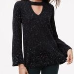Loft V-Neck Sweater Womens XS Black Speckled Knit Long Sleeve Pullover Keyhole Photo 6