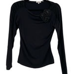 Cache  Black Ruched Long Sleeve Blouse Womens S Scoop Neck Rosettes Whimsigoth Photo 0
