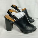 Coach  Brady Slingback Sandal Sz 6 Black Leather Peep Toe Shoes Neutral Photo 3