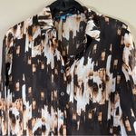 Derek Lam ✨ Abstract Print Sheer Button Up Blouse Brown Tan Women’s Small Photo 2