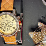 Rocawear Women’s Quartz Analog Watch with Bling Kitty Keychain Gift Set Gold Photo 4