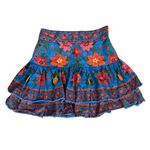 Farm Rio Anthropologie Women’s Floral Blue Tropical Tapestry Tiered Mini Skirt Photo 1