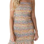 Storia  Floral Multicolor Smocked Bodycon Tie Strap Dress Size Large Ruffle Hem Photo 0